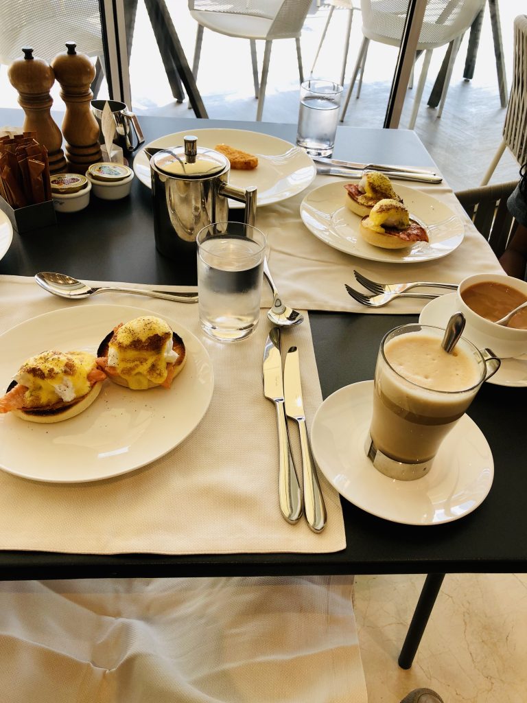 A photo of my breakfast at a hotel.