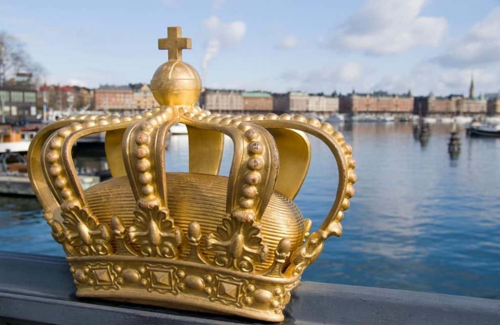 Gold crown perched on a bridge that most people look for on their Stockholm bucket list.