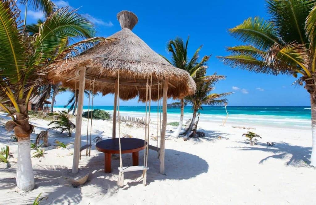 A cabana in Tulum on the beach which you'll get to enjoy after you complete your Tulum packing list.