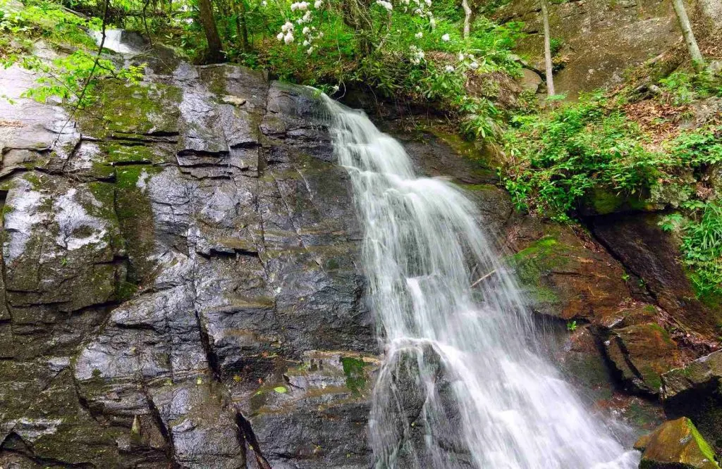 Juney Whank Falls, one of the prettiest waterfalls in the Smoky Mountains, in all its glory.