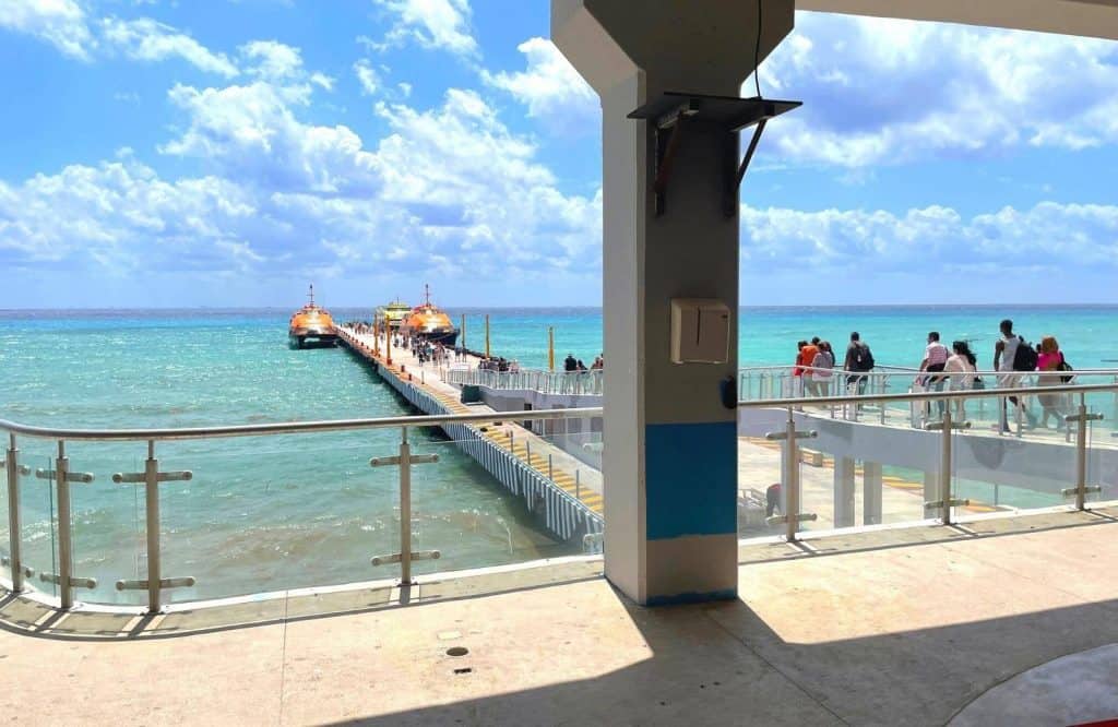 The two passenger ferries docked that go between Cozumel to Playa del Carmen.