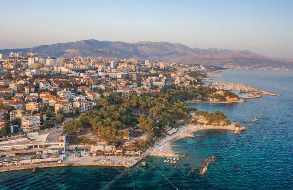 Aerial view of Bacvice Beach in Split.