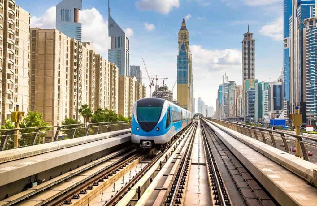 The metro system amongst tall buildings for Dubai in one day.