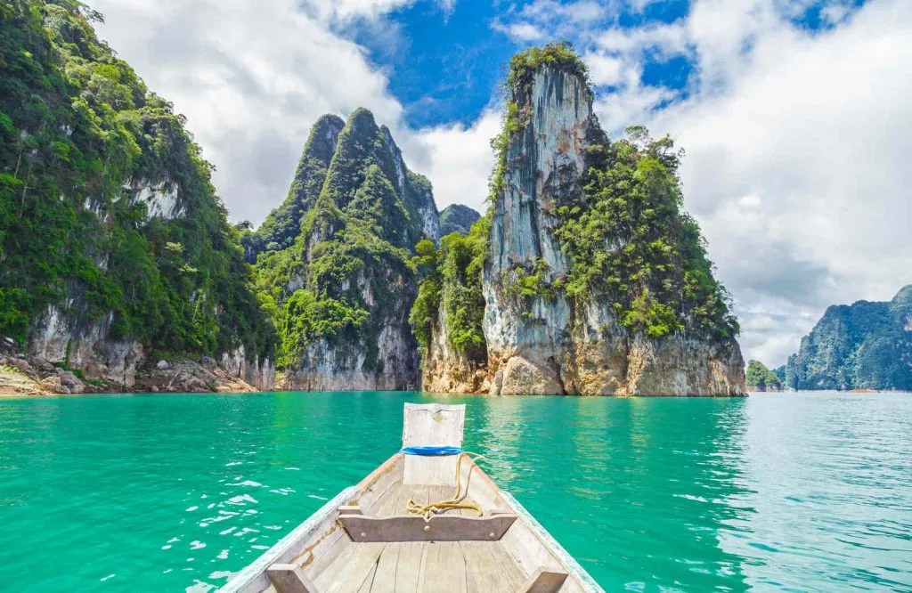 Wooden longtail boat in Khao Sok National Park.