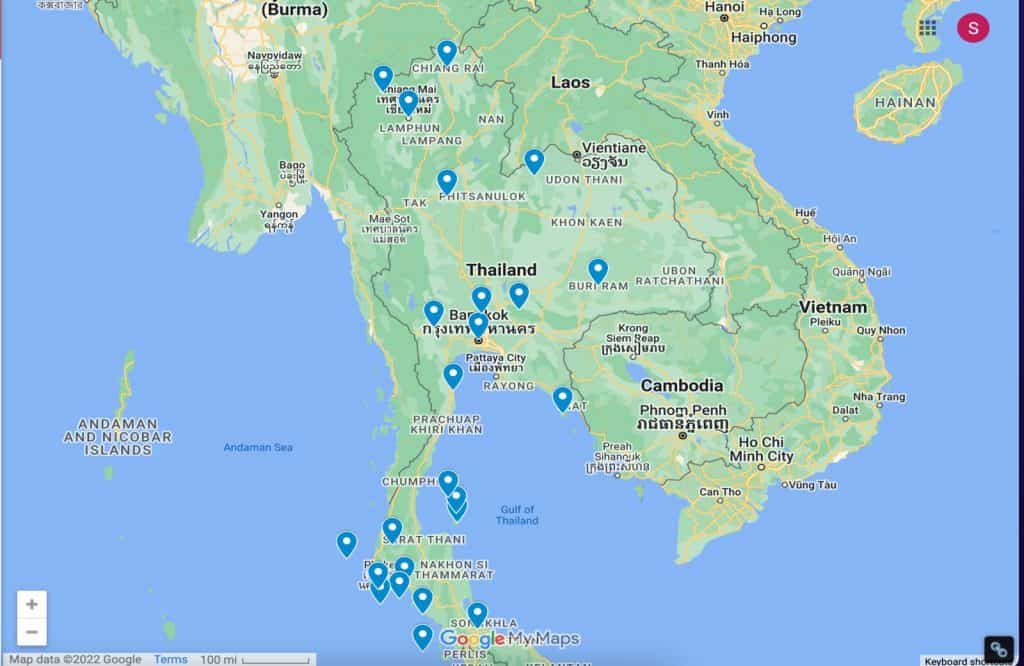 Map of the best places to visit in Thailand for first timers.