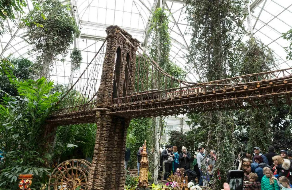 Miniature version of the Brooklyn Bridge at the Holiday Train Show at the New York Botanical Garden.