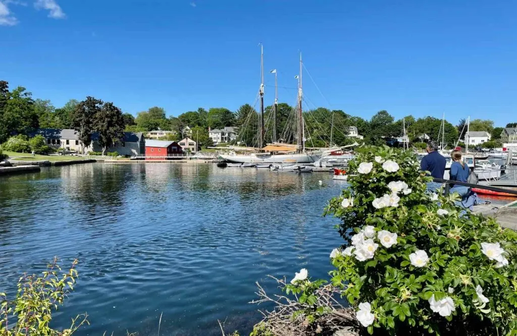 Boats docked in the Camden Harbor in Camden, Maine.