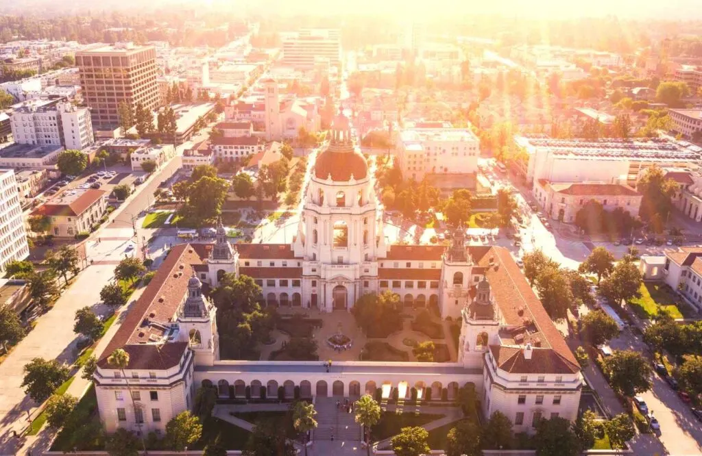 Aerial view of the Pasadena City Hall.