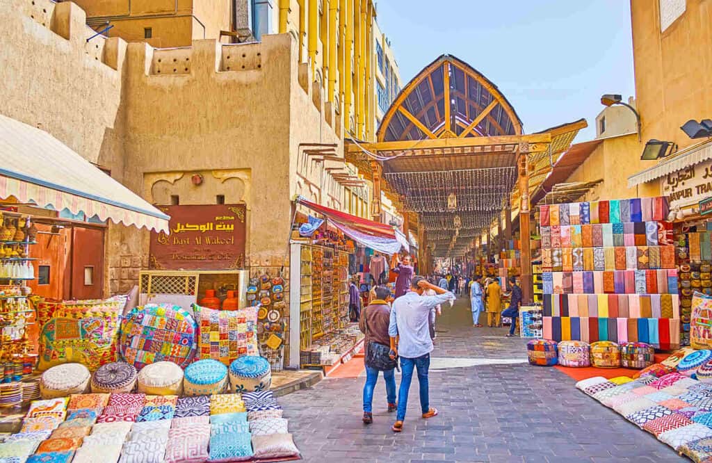 Grand Souq in Bur Dubai which resembles an outdoor market that sells spices, gold, and other items.