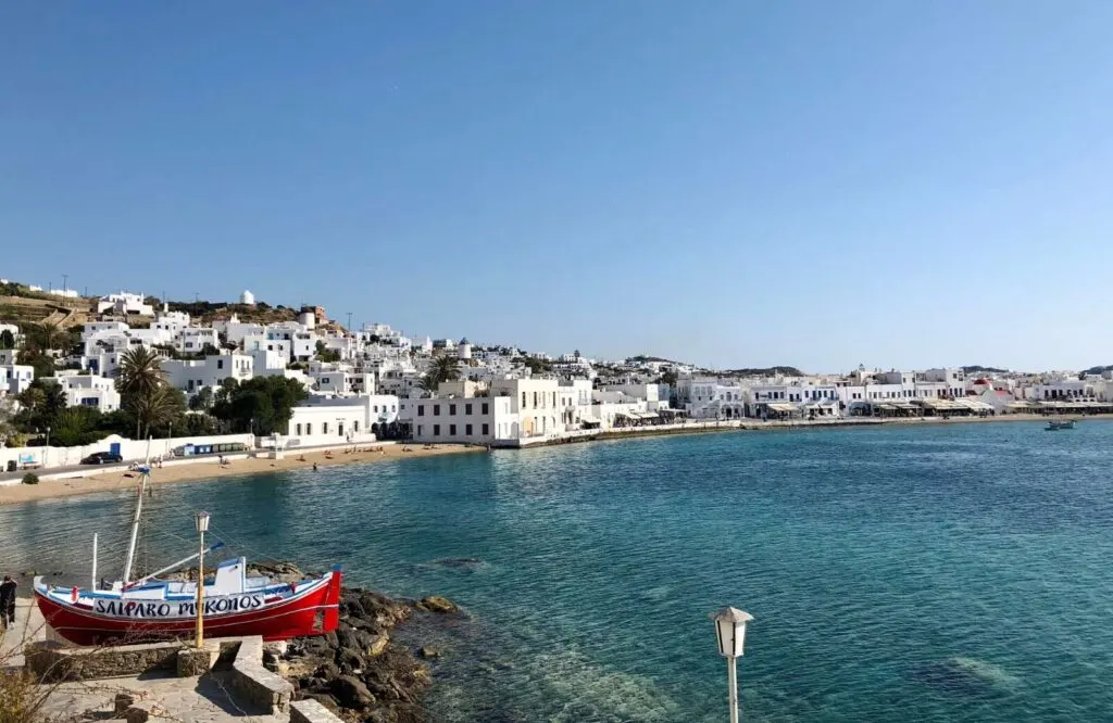 View of Mykonos overlooking the water for how to see Mykonos in one day.